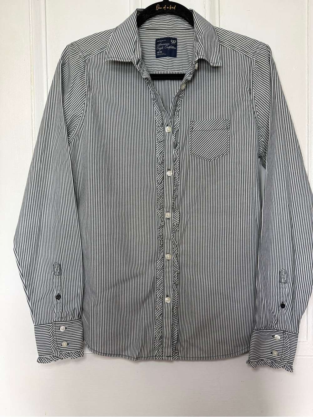 American Eagle Striped Ruffle Button Down Shirt - Medium
